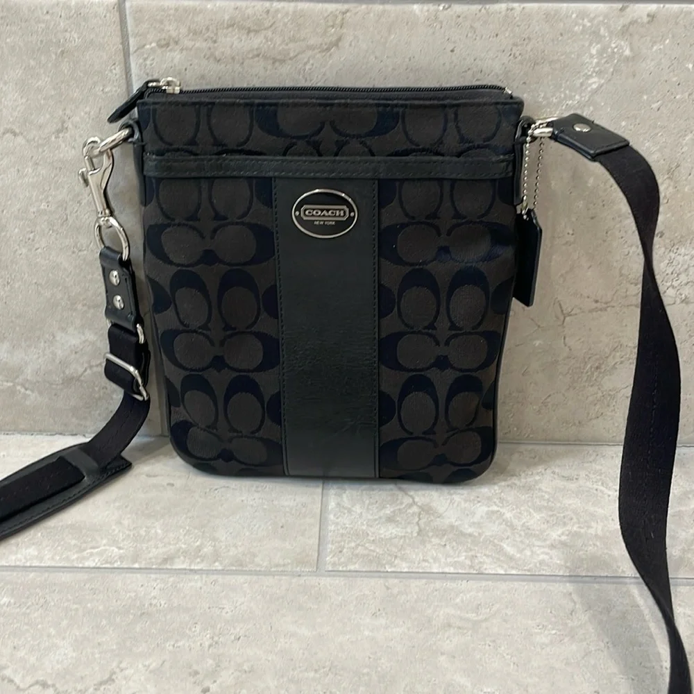 Coach Womens Black Signature Detachable Rectangular Crossbody Bag